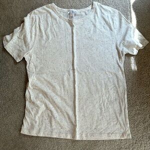 Cream top with multicolor specks.